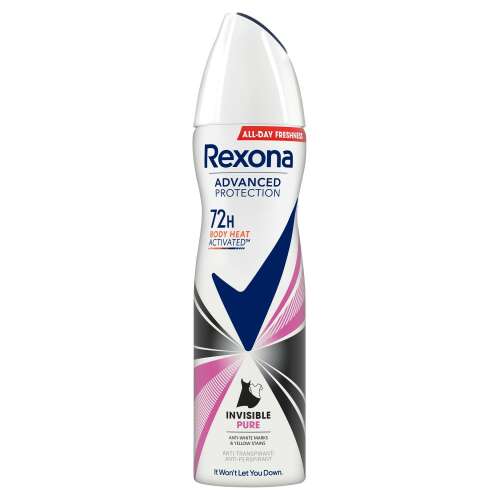 Rexona Advanced Protection Invisible Pure női dezodor, 72 órás védelem, testhőre aktivált, fehér és sárga foltok elleni védelem, 150ml