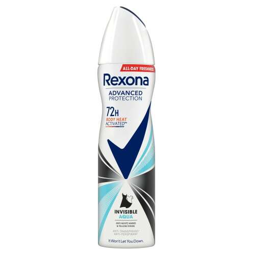 Dezodorant Rexona Advanced Protection Invisible Aqua dla kobiet, 72-godzinna ochrona, aktywowany ciepłem ciała, przeciw białym plamom i żółtym plamom, 150ml