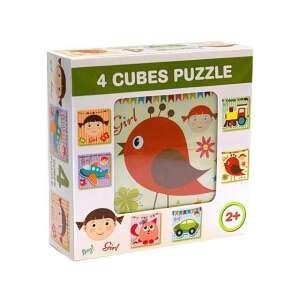 4 kockás puzzle gyerekeknek, madár, cica, autó és repülővel, tökéletes a finommotoros készségek és a logika fejlesztéséhez - Baba puzzle