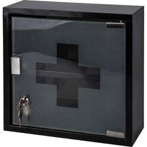 Falra akasztható, zárható gyógyszer szekrény, rozsdamentes acél, 31 x 31 cm, fekete