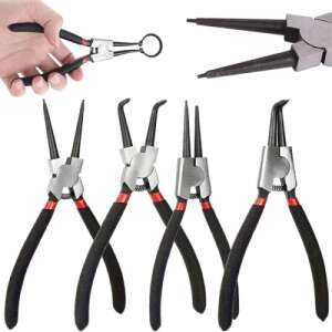 4 piece Seeger ring pliers set, internal and external snap ring pliers for removing and installing snap rings - Hand tool