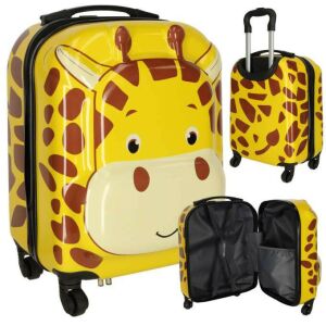Ikonka Giraffe Print Yellow Kids Suitcase - Collage View - Kids' Suitcase