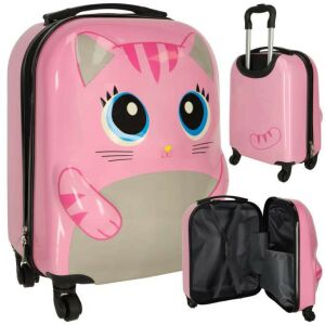 Pink Cat Rolling Kids Travel Suitcase