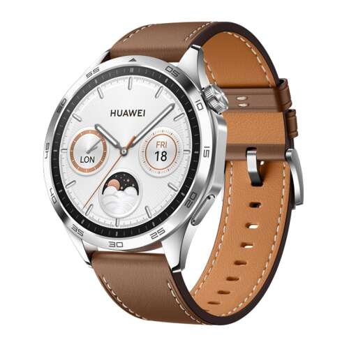 Huawei Watch GT 4 46mm - Ezüst-Barna Bőrszíj