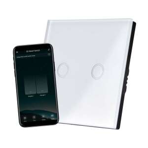 WiFi Smart Touch Switch 2 Gang, biały, szkło, inteligentny dom, steruj światłami, urządzeniami, kompatybilny z Alexą, Google Home, sterowanie aplikacją - Akcesoria i dodatki do inteligentnego domu