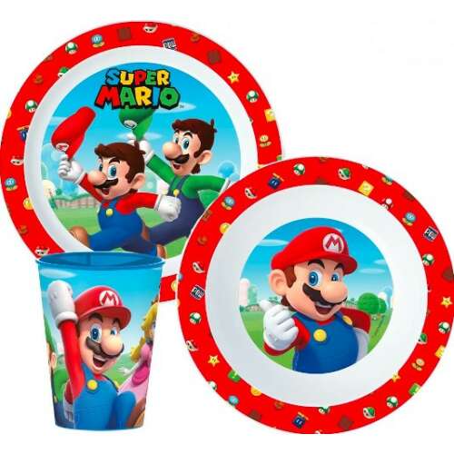 Super Mario étkészlet, 3 db-os, pohárral