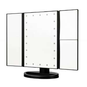 Humanas HS ML04 black LED lighted makeup mirror with 3 panels - Cosmetic Mirror