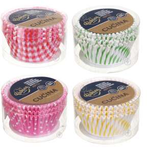 Set de 4 forme de copt La Cucina, câte 60 bucăți, culori asortate, roz cu inimi albe, galben cu dungi albe, roșu și alb în carouri, verde și alb cu dungi - Hârtii pentru brioșe