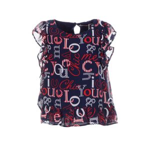 Boboli Lány Blúz - Sötétkék Mintás Fodros Felső - 162 cm 130490169 - Boboli