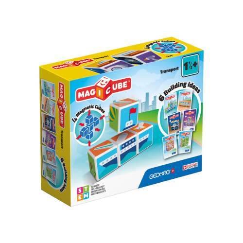 Комплект магнитни блокове Geomag Magicube Printed Transport 7 броя, 6 идеи за сглобяване, STEM играчка за деца
