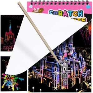 Scratch art set with wooden stylus, 10 pages, rainbow colors, castle design - Kruzzel