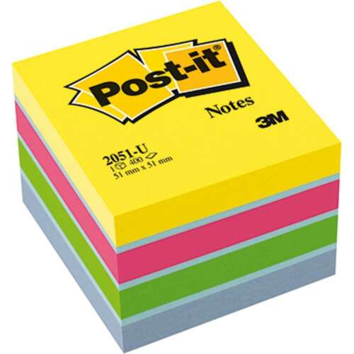 3M Post-it Notes, 2051-U, мини куб 51x51mm, ултра цветове, 400 листа
