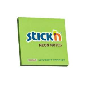 Stick'N Neon Notes, 76x76mm, 100 lap, zöld öntapadós jegyzettömb - Stick'n