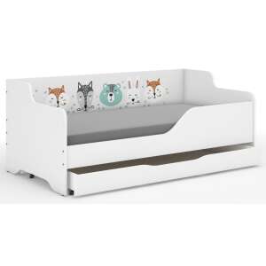 Pat LILU pentru copii cu laterale laminate, 160x80cm cu saltea și sertar pentru lenjerie - animale din pădure - Nonbrand Paturi pentru tineri