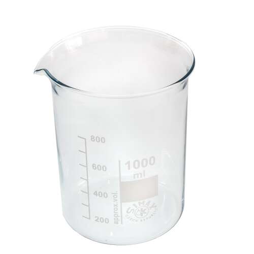 1000ml nízky valcový pohár, sklenený odmerný pohár, borosilikátové sklo, laboratórny valcový pohár