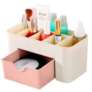 Fehér és rózsaszín kozmetikai szervező fiókkal, Ag605a - Kozmetikai rendszerező