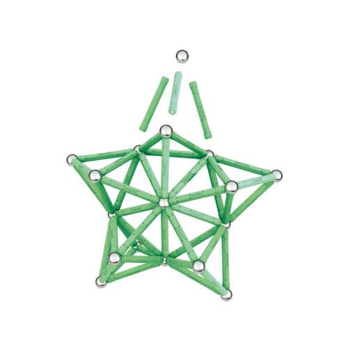 Geomag Glow Recycled 93 db mágneses építőjáték, világít a sötétben, csillag alakú, zöld - Geomag