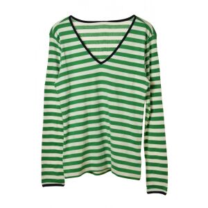 Peppercorn green striped long sleeve top for women, V-neck organic cotton shirt - Women's Sweater