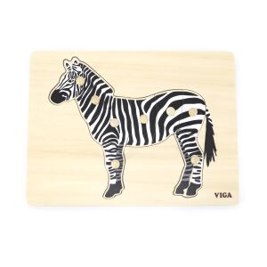 Viga Zebra Drewniane Puzzle - Zabawka Montessori do ćwiczeń motoryki małej - Puzzle Baba