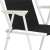 Springos folding chair, close-up of the black fabric seat and white metal frame, showing the armrest joint