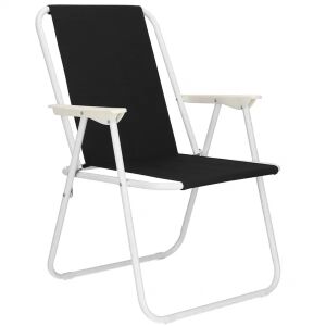 Springos folding garden chair, black fabric and white frame, angled view - Springos
