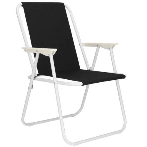 Springos folding garden chair, black fabric and white frame, angled view