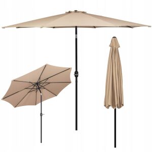 Collage of Springos beige garden umbrella in open and closed positions - Awning & Shade