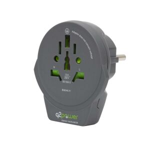 Angled view of q2power World to Europe travel adapter - Network Adapter