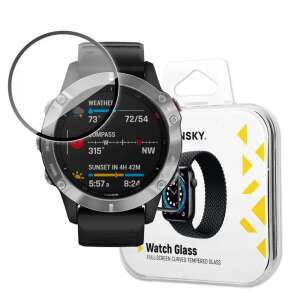 Wozinsky hibrid üveg képernyővédő Garmin Fenix 6 okosórához fekete kerettel, csomagolással - Wozinsky