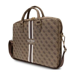 Pohľad zboku na hnedú tašku na notebook GUESS s monogramom, 15-16 palcov - Tašky a puzdrá na notebooky