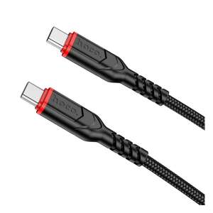 HOCO VICTORY Type-C - Type-C kábel, fekete, 3A, 60W, PD gyors töltés, 100cm, törésgátló - Hoco