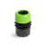 Green and black plastic hose tap connector, 3/4 inch tap to 1/2 inch hose
