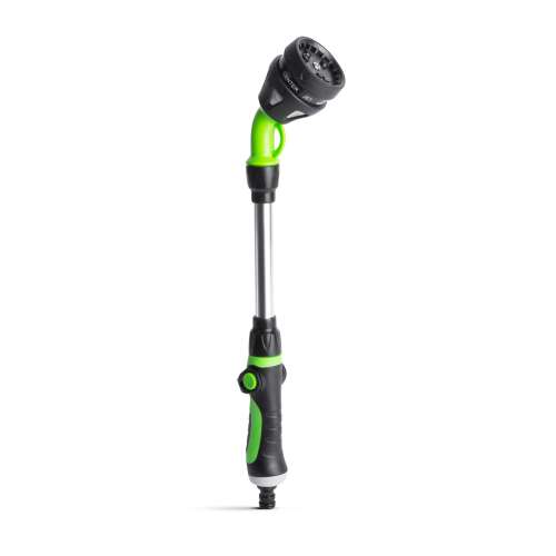 Metal watering gun with 8 spray settings, extended handle, green and black