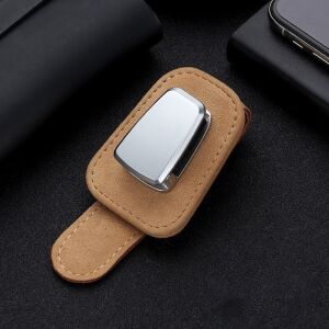 Beige leather car sunglasses holder for sun visor, universal fit - Car Organizer