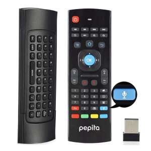Telecomandă inteligentă multifuncțională Pepita cu tastatură și control vocal MX3, negru, vedere din față și din spate - Articol tehnic & Electronică