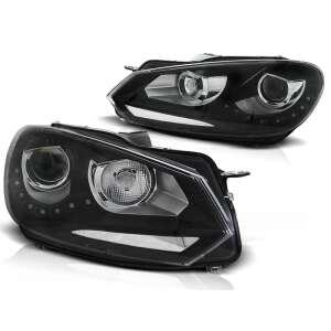 Faruri frontale negre VW Golf 6 cu lumini de zi LED - Lumini auto