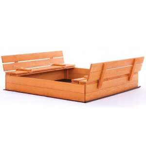 Nagy impregnált fa homokozó paddal, lefedhető 118x118x20cm 94813397 - Ramiz