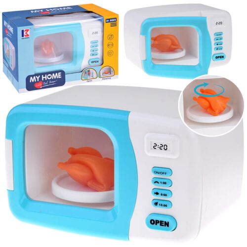 Collage of Játékmikró toy microwave oven with packaging
