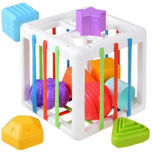 Shape Sorting Cube with Elastic Bands, 10 Different Shapes