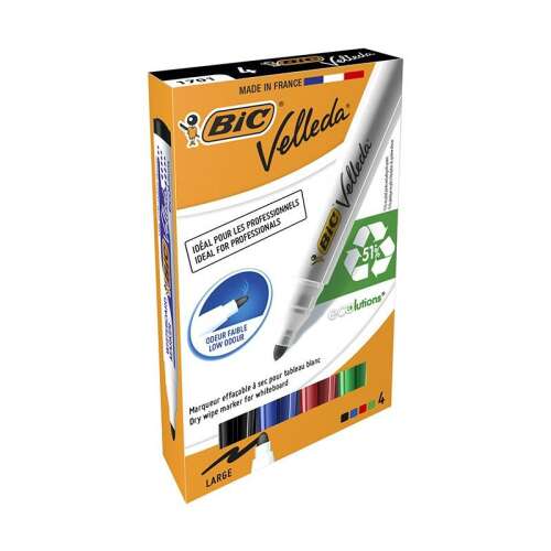 BIC Velleda 1701 Trockenmarker, 4er Pack, verschiedene Farben, geruchsarm, ideal für Profis
