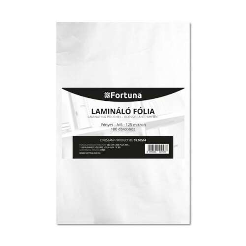 Fortuna A/6 125 mikron fényes lamináló fólia, 100 lap/doboz
