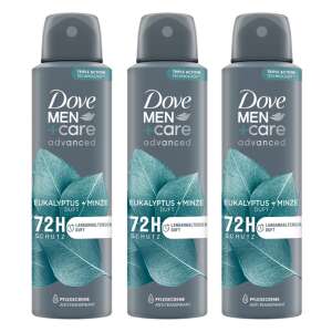 Spray deodorant Dove Men+Care Advanced, parfum de eucalipt + mentă, pachet de 3, protecție 72 de ore - Săpun, Hartie igienica, Hârtii igienice umede, Batiste de hârtie, Prezervative și Dezodor