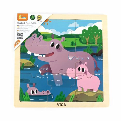 Drevené puzzle Viga s hrochom pre deti, vzdelávacia hračka