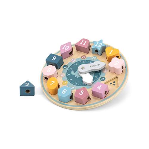 Viga PolarB Shape Sorting Clock wooden toy, clock with shape sorting blocks and beads