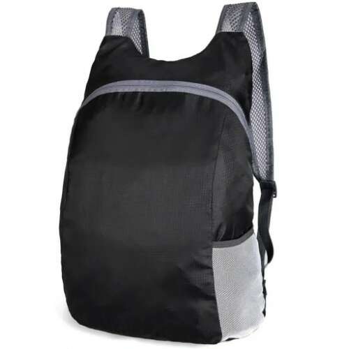 Könnyű és összecsukható hátizsák, 20 l, zseb és cipzár, poliészter, fekete