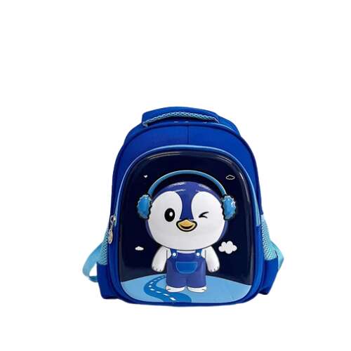 Cartoon Penguin 3D hátizsák, alkalmas kisgyermekek számára iskolába vagy óvodába, poliészter, kék