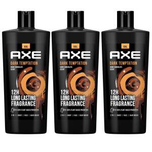 Axe Dark Temptation żel pod prysznic 3-pak, 3 x 700ml, 12 godzinny długotrwały zapach, 3 w 1 do ciała, twarzy i włosów, zapach ciemnej czekolady - Łazienka