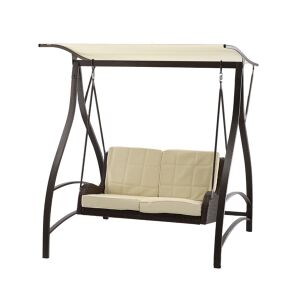 GardenLine braune Gartenschaukel mit beigen Kissen auf weißem Hintergrund - Garten