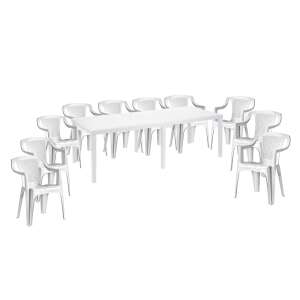 XXL 10 személyes kerti bútorszett Palermo székekkel - Fehér 94839061 