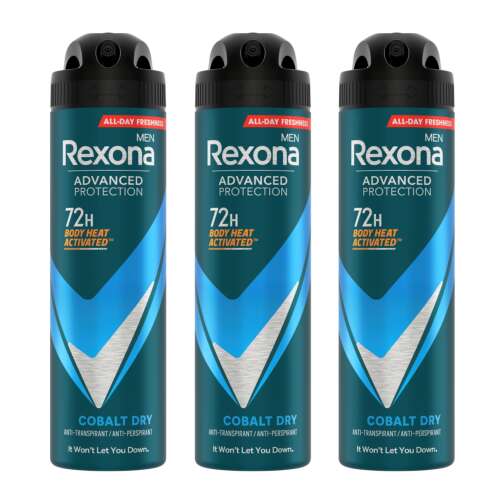 3er Pack Rexona Men Advanced Protection Cobalt Dry 72h Deodorant Spray, Body Heat Activated, Anti-Transpirant, Nicht transparent, Lässt dich nicht im Stich
